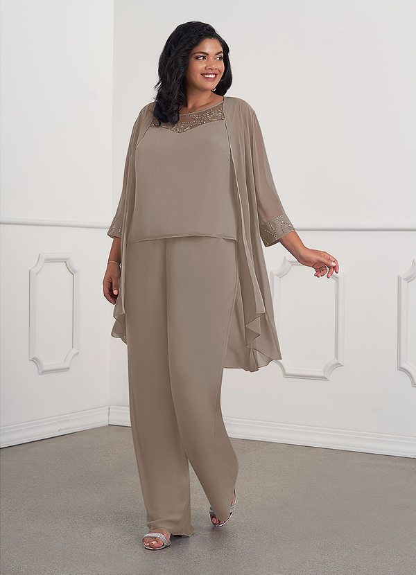 Azazie Maura Vestidos de Madre de la Novia Vestido de Gris Pardo de Gasa de Mono/Traje de pantalón con Lentejuela image1