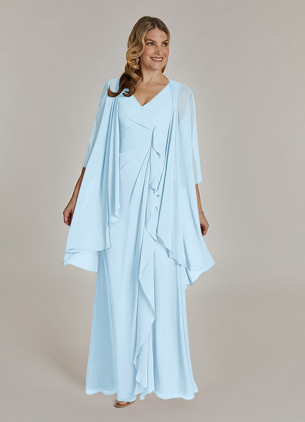 Azazie Manuella Mother of the Brides Dresses Sky Blue A-Line V-Neck Pleated Chiffon Dress image1