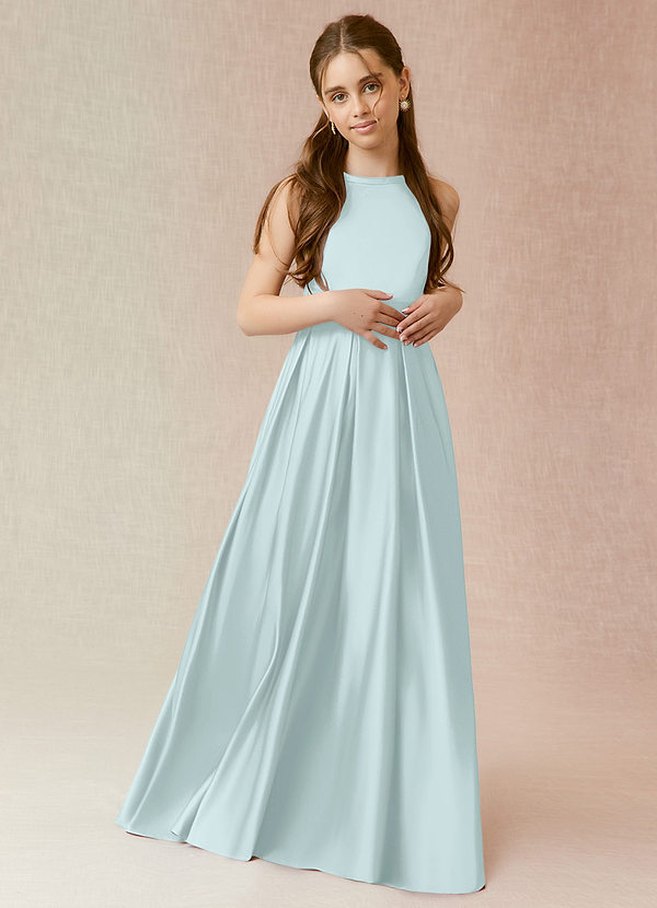 Azazie Arianthe Junior A-Linie mit Taschen Stretch-Satin Kleid Seegrün image1
