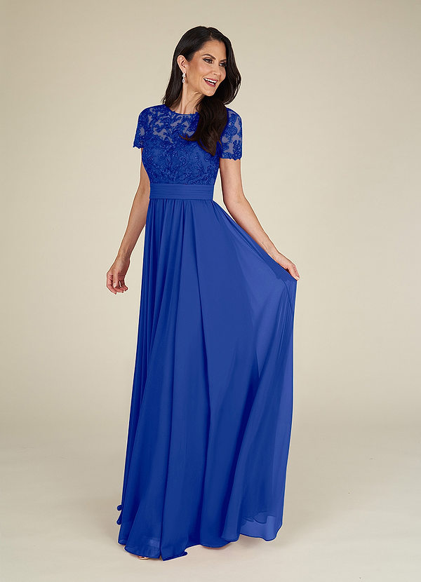 Azazie Annette Mother of the Brides Dresses Royal Blue A-Line Lace Chiffon Dress image1