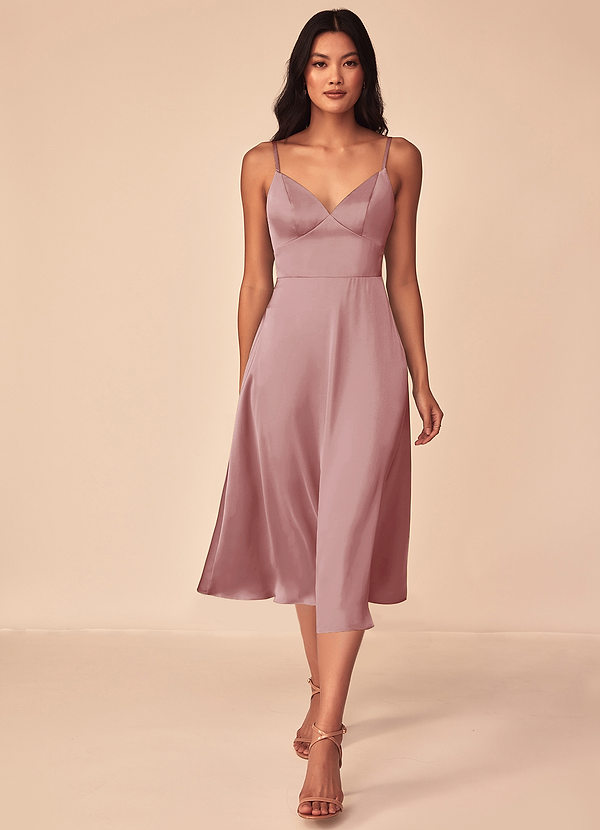 Azazie Dottie Brautjungfernkleider A-Linie Stretch-Satin Kleid Altrosa image1