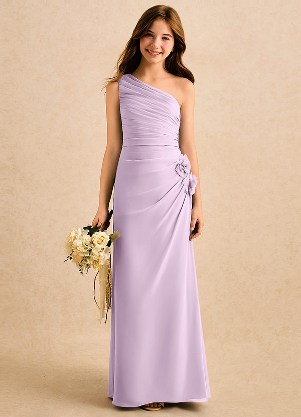 Azazie Sophie Girls Formal Bloemenmeisjes Jurken Kolom Jurk van Chiffon One-Shoulder Frosted Lila image1