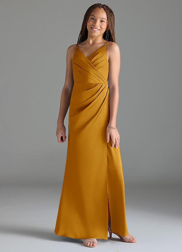 Azazie Maci Junior Klä av Sjöjungfru i Stretch Satin Plisserad image1