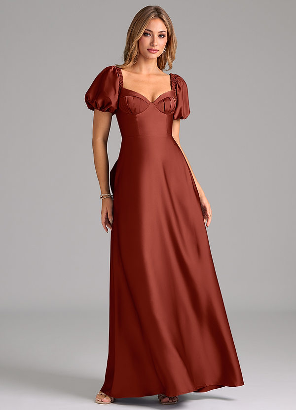 Azazie Fatima Bridesmaid Dresses Terracotta A-Line Sweetheart Neckline Stretch Satin Dress image1