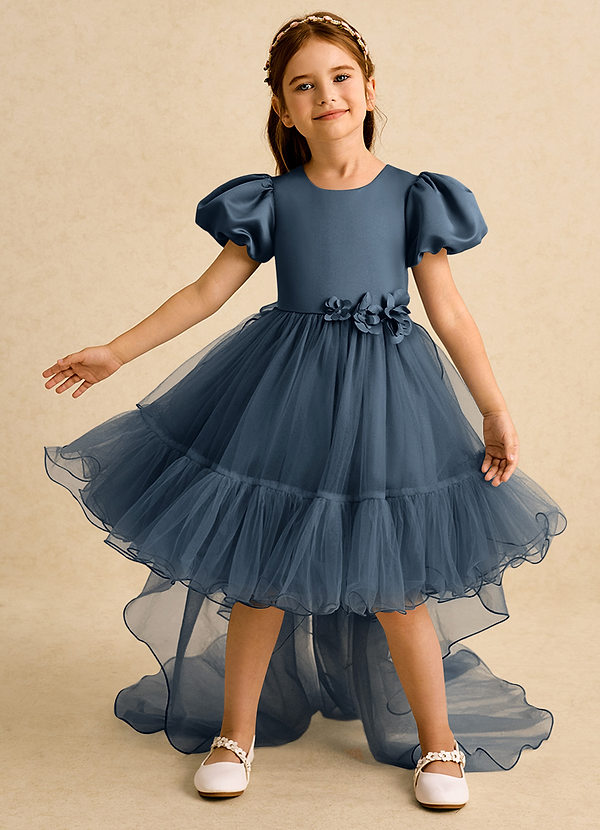 Azazie Cocoa Abiti da Ragazza di Fiori Abito Principessa in Tulle Plissettato Blu Nettuno image1