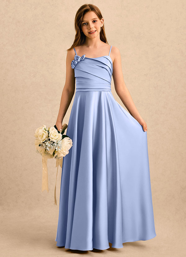 Azazie Gracie Girls Formal Robes de cortège enfant Robe Trapèze en Satin extensible Encolure en Forme de Cœur Eis image1