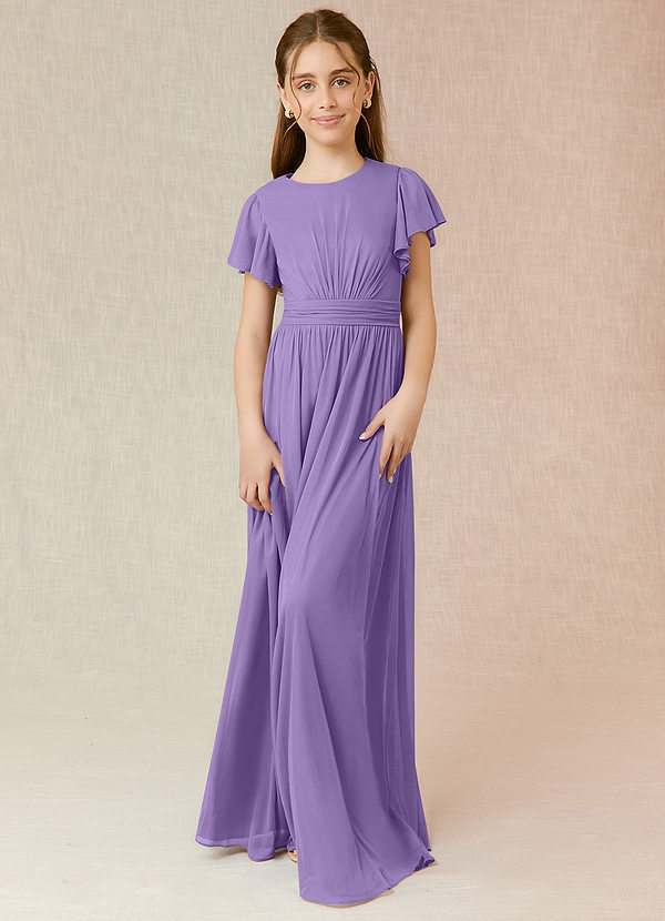 Azazie Mosley Junior Tahiti A-Line Ruched Mesh Dress image1