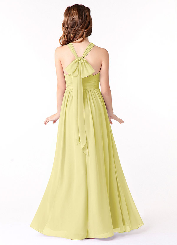 Azazie Jaylah Junior Lemon Sorbet A-Line Ruched Chiffon Dress image1