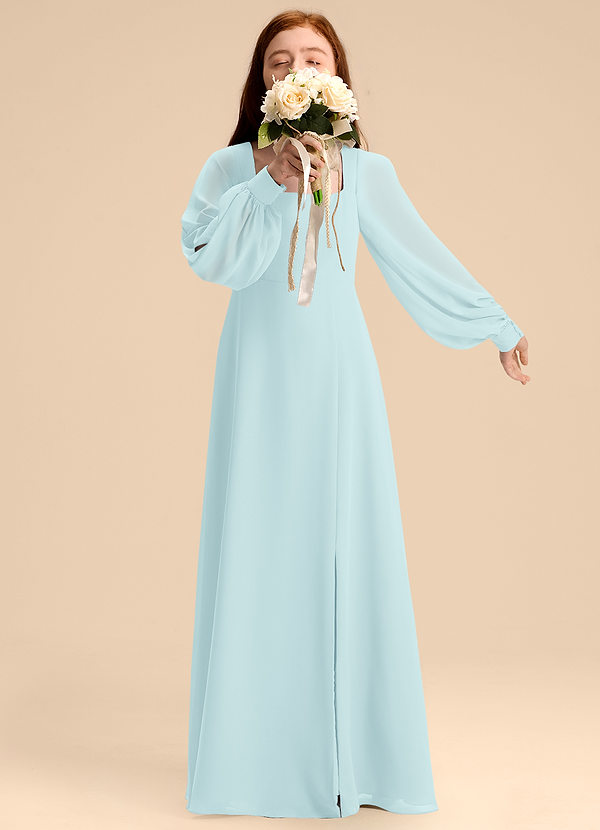 Azazie Bondi Junior Abito A-Line in Chiffon Blusa Sea Glass image1