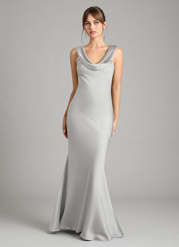 Azazie Rylina Bridesmaid Dresses Silver Mermaid Stretch Satin Dress image1