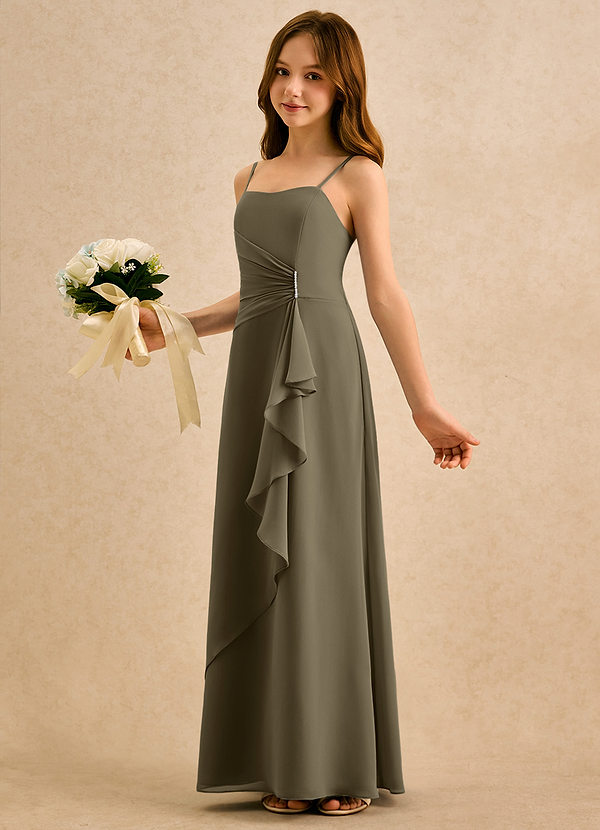 Azazie lolly Girls Formal Abiti da Ragazza di Fiori Abito A-Line in Chiffon Plissettato Willow Green image1