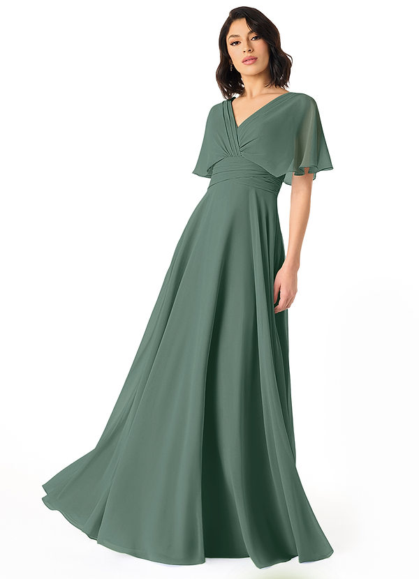Azazie Pamela Bridesmaid Dresses Sea Moss A-Line V-Neck Pleated Chiffon Dress image1