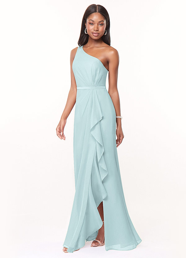 Azazie Liza Bridesmaid Dresses Mist Mermaid One Shoulder Chiffon Dress image1