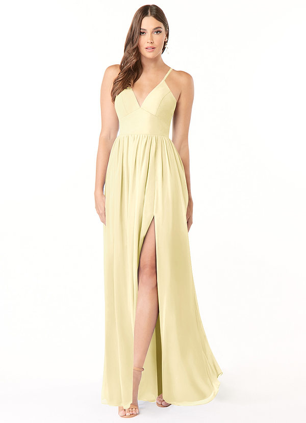 Azazie Aaida Bridesmaid Dresses Lemon Sorbet A-Line Corset Chiffon Dress image1