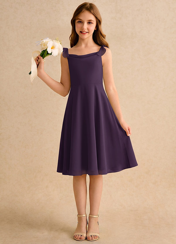 Azazie Pup Sukienki dla dziewczynek sypiących kwiaty Linia A Pofałdowany Szyfon Długość do kolan Sukienka image1