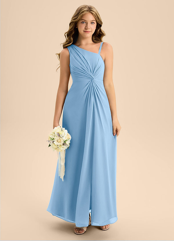 Azazie Brooke Junior Powder Blue A-Line Side Slit Chiffon Dress image1