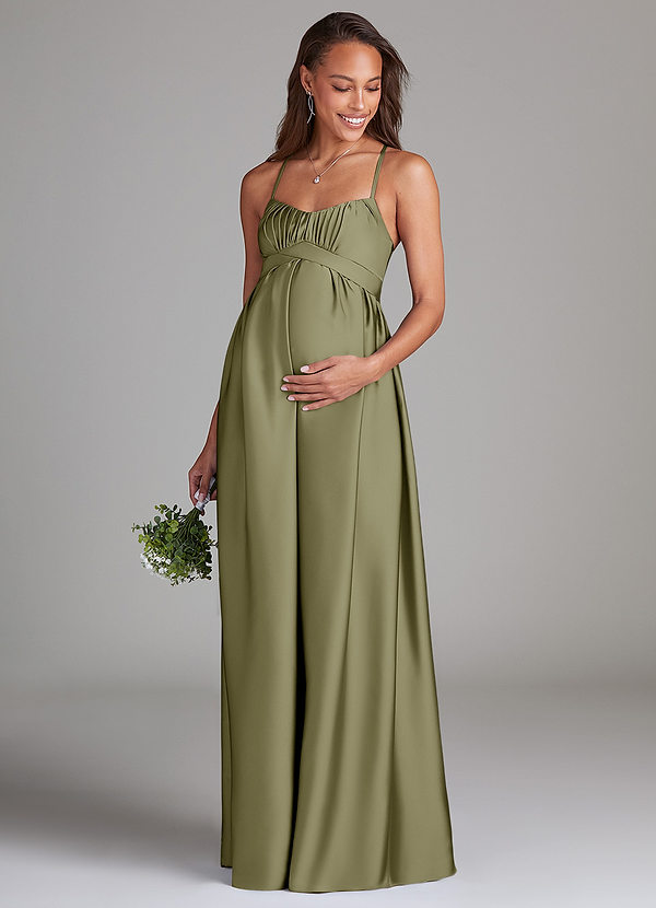 Azazie Llana Gravid brudtärna Klänningar Klänning A-Linje med fickor Golvlängd Stretch Satin image1
