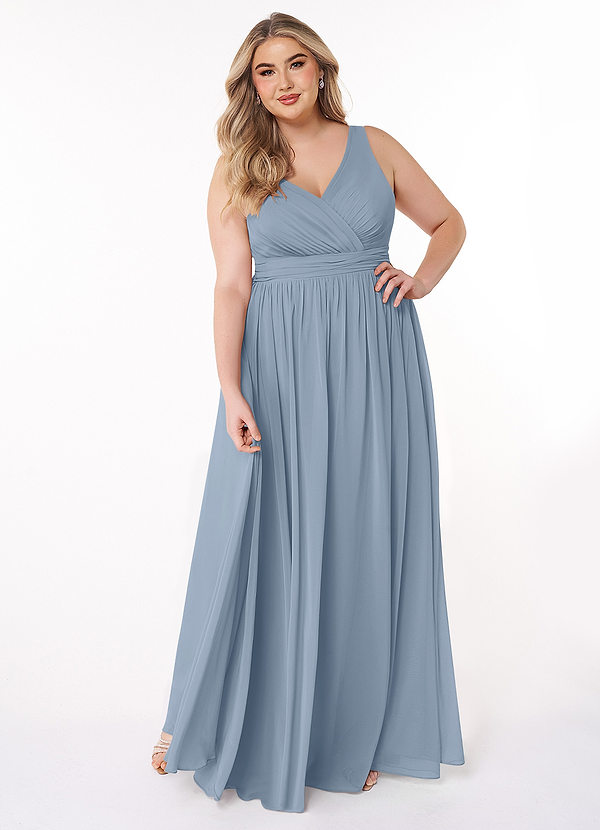 Azazie Kora Bridesmaid Dresses Dusty Blue A-Line Pleated Chiffon Dress image1