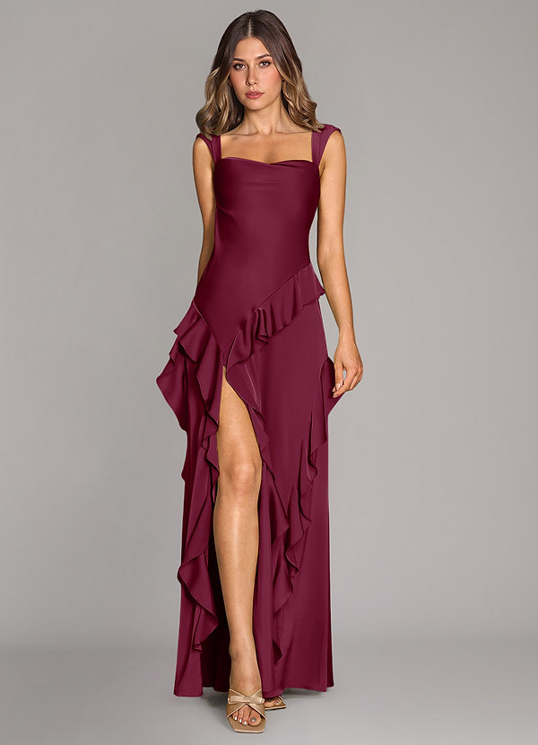 Azazie Sloane Bridesmaid Dresses Mulberry A-Line Sweetheart Neckline Stretch Satin Dress image1