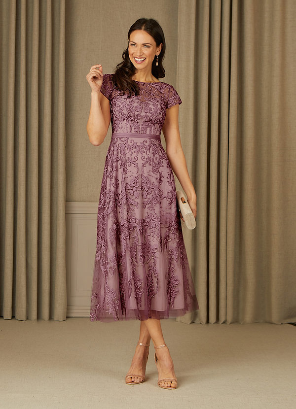 Azazie Sanna Klänningar till brudens mor Klä A-Line i Tyll Scoop spets Vintage Mauve Champagne image1