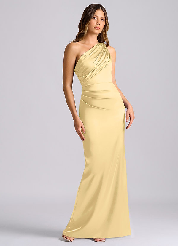 Azazie Akilah Brudtärneklänningar Klänning av Sjöjungfru i Stretch Satin One-shoulder Smör image1