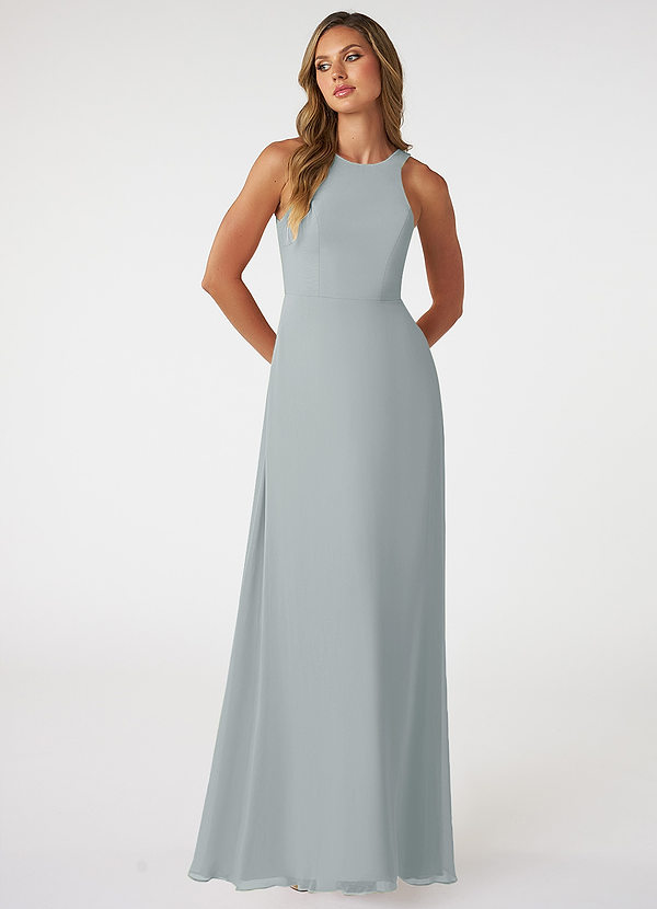 Azazie Aubree Bridesmaid Dresses Dolphin Grey A-Line with Pockets Chiffon Dress image1