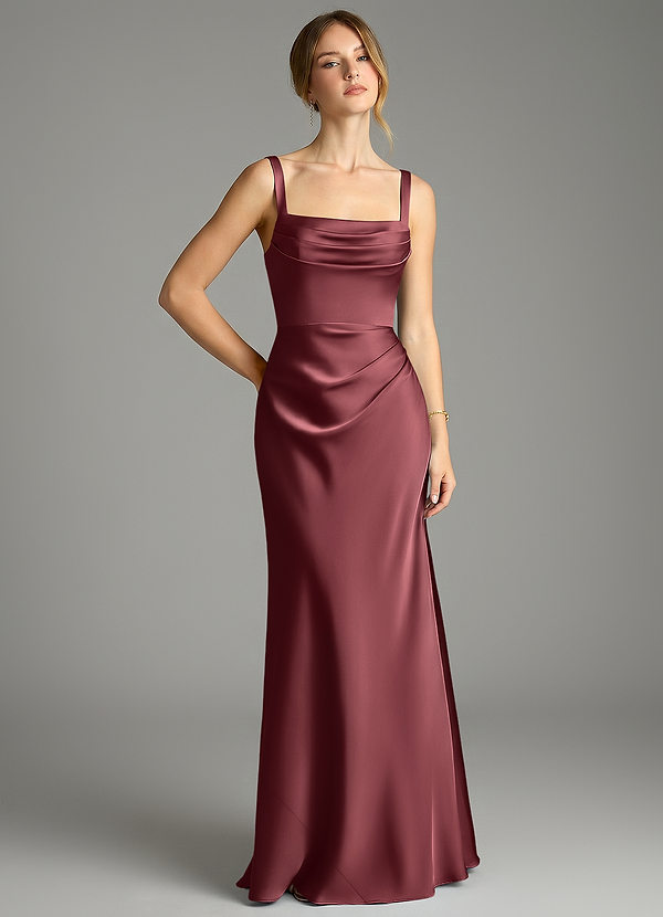 Azazie Alouette Bridesmaid Dresses Merlot Mermaid Pleated Stretch Satin Dress image1