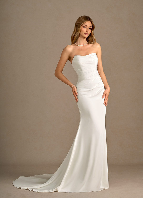 Azazie Elyse Wedding Dresses Diamond White Mermaid Strapless Crepe Back Satin Dress image1