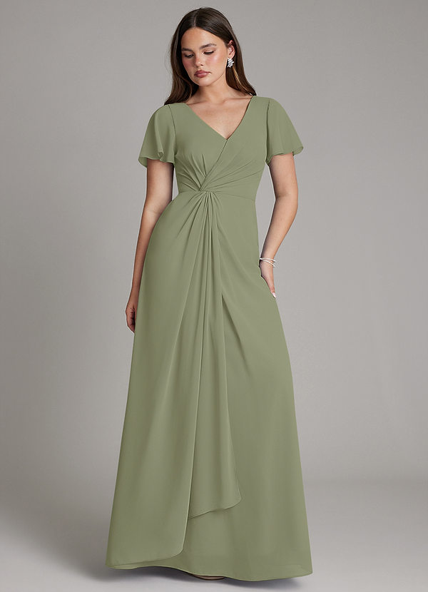 Azazie Kaya Bridesmaid Dresses Pistachio A-Line Pleated Chiffon Dress image1