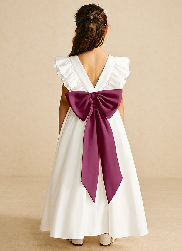 Azazie Aero Robes de Fillette d'Honneur Robe Trapèze en Coton Plissée Ivoire Mûre image1