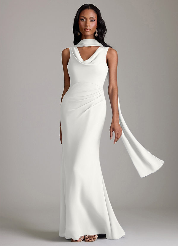 Azazie Linelle Brudtärneklänningar Klä av Sjöjungfru i Chiffong Plisserad Vit image1