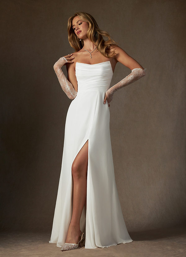 Azazie Camryn Wedding Dresses Diamond White A-Line Strapless Chiffon Dress image1