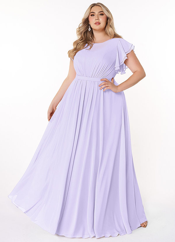 Azazie Daphne Modest Bridesmaid Dresses A-Line Ruffled Chiffon Floor-Length Dress image1