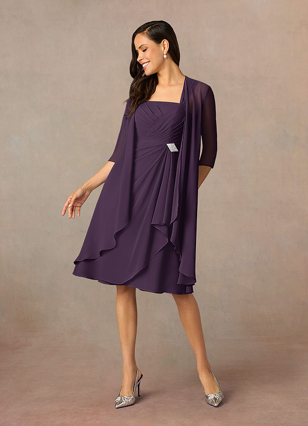 Azazie Olivia Mother of the Brides Dresses Plum A-Line Square Neckline Pleated Chiffon Dress image1