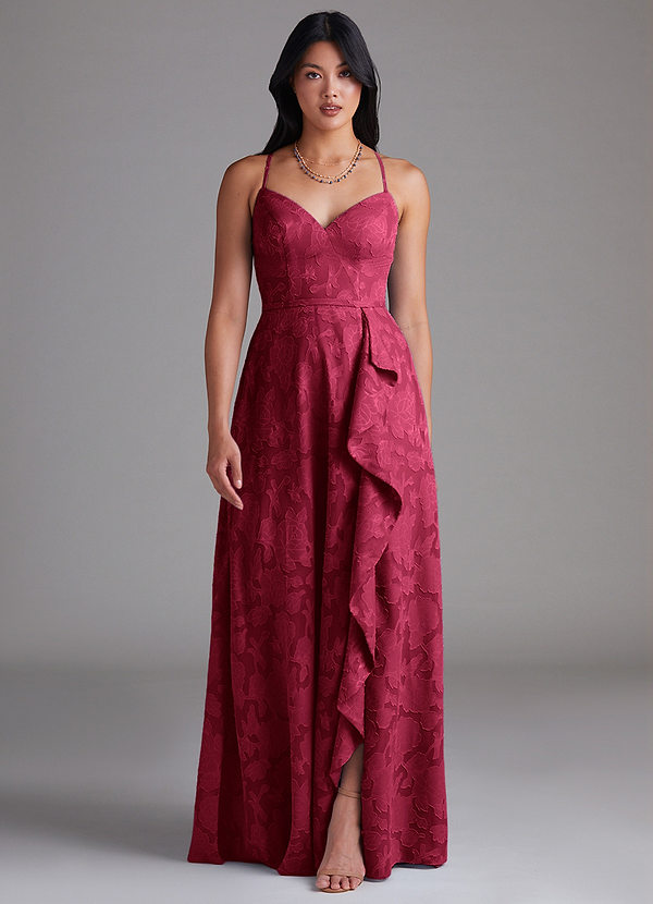 Azazie Naeem Brautjungfernkleider A-Linie Herzausschnitt Blumen-Burnout Kleid Burgunderrot image1