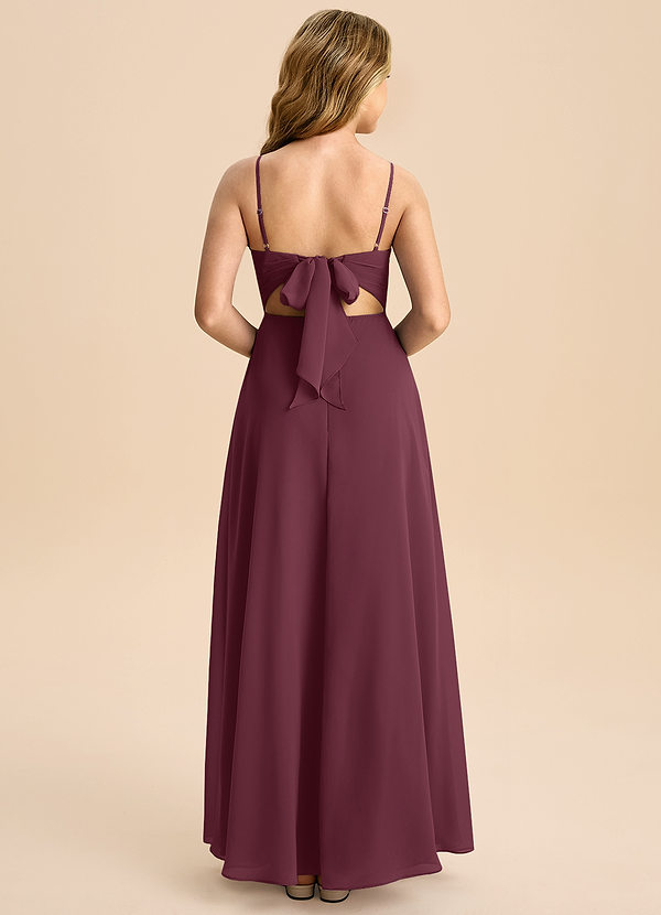 Azazie Shale Junior Cabernet A-Line Bow Chiffon Dress image1
