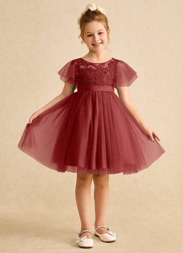 Azazie Queenie Blumenkinder Kleider A-Linie Spitze Kleid Rost image1