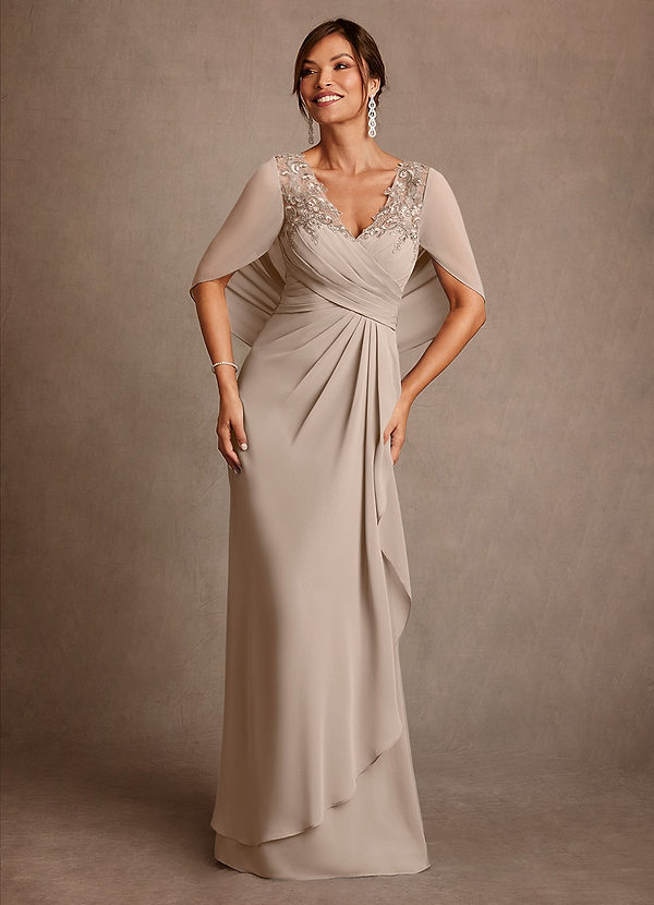 Azazie Santa Clara Mother of the Brides Dresses Taupe A-Line Lace Dress image1