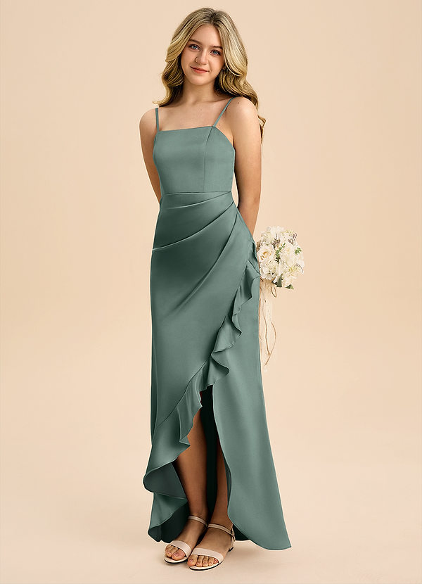Buzzy Junior Sea Moss Sheath Pleated Stretch Satin Dress image1