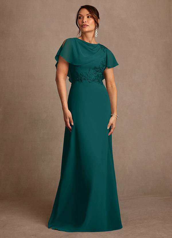 Azazie Frieda Mother of the Brides Dresses Peacock A-Line Applique Chiffon Dress image1