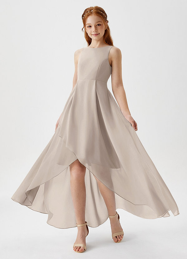 Azazie Lizette Junior Abito A-Line in Chiffon Plissettato Gelo image1