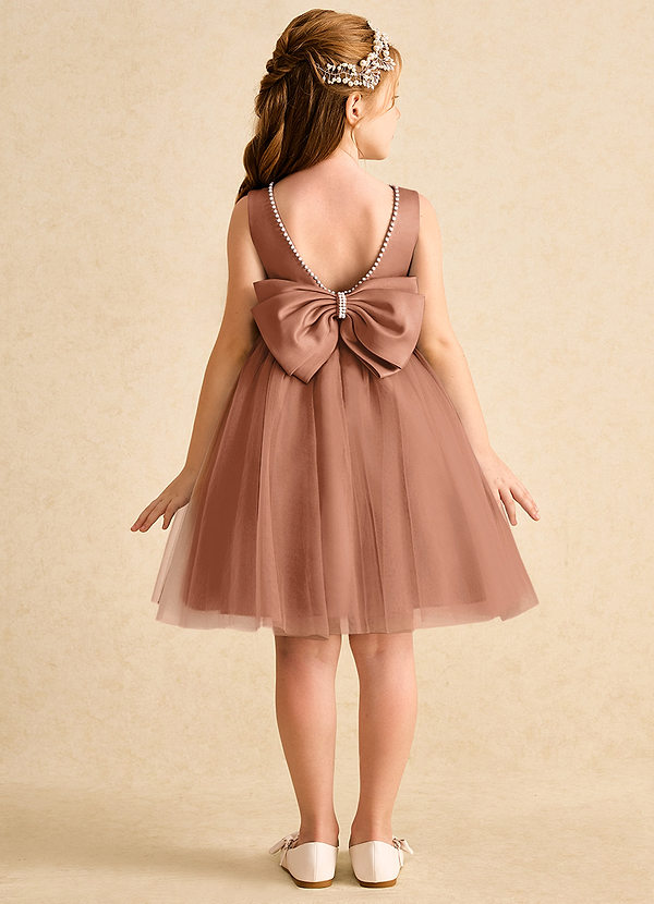 Azazie Jani Abiti da Ragazza di Fiori Abito A-Line in Tulle Fiocco Bronzo image1
