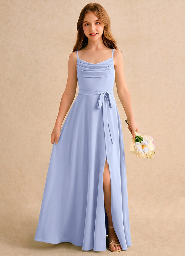 Azazie Jasslyn Girls Formal Abiti da Damigella Bambina Abito A-Line in Chiffon Plissettato Ghiaccio image1