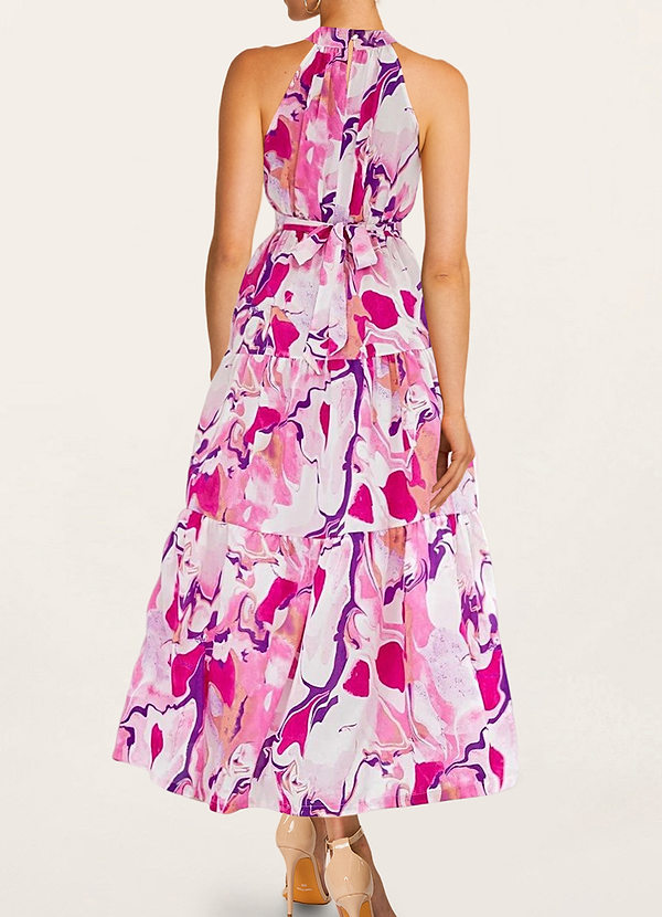 back Best Times Pink Floral Print Halter Maxi Dress