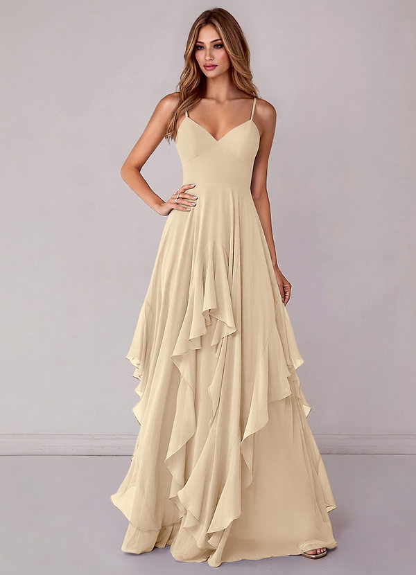 Azazie Zaina Bridesmaid Dresses Champagne A-Line Chiffon Dress image1