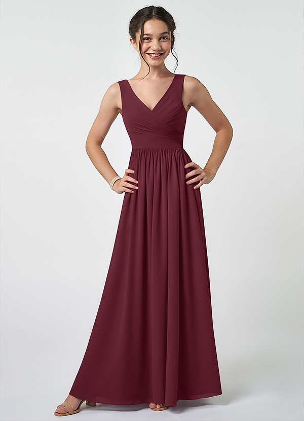Azazie Keyla Junior Cabernet A-Line Pleated Chiffon Dress image1