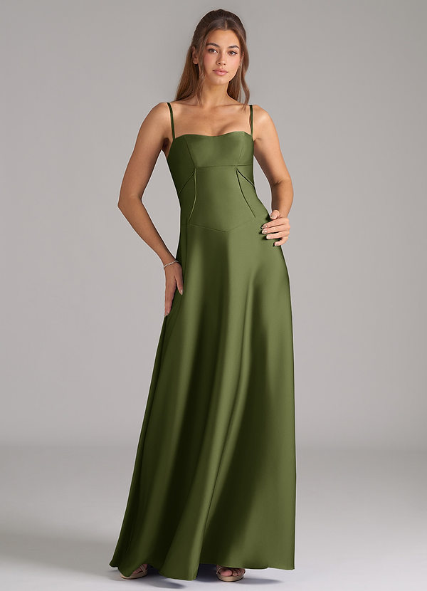 Azazie Valentine Suknie dla druhen Linia A Gorset Satyna elastyczna Do ziemi Sukienka image1