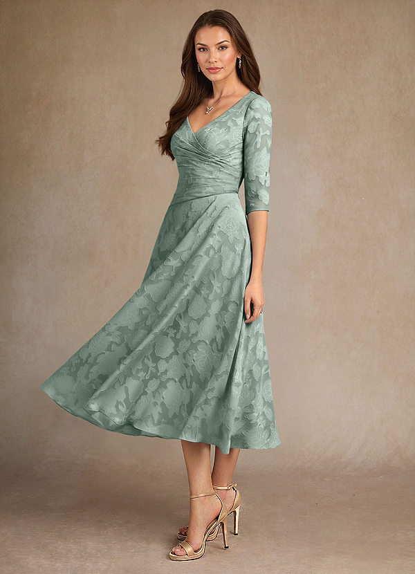 Azazie Durant Vestidos para Mãe da Noiva Vestido Agave de Esgotamento Floral de Linha A com Plissado image1