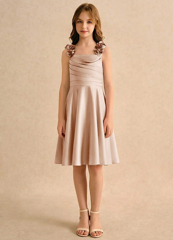 Azazie Resa Girls Formal Klänningar för brudeflicka Klä A-Line i Matt satäng Plisserad image1