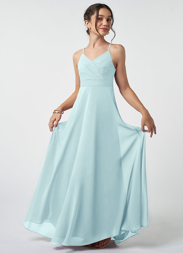 Azazie Avelina Junior Sea Glass A-Line Pleated Chiffon Dress image1